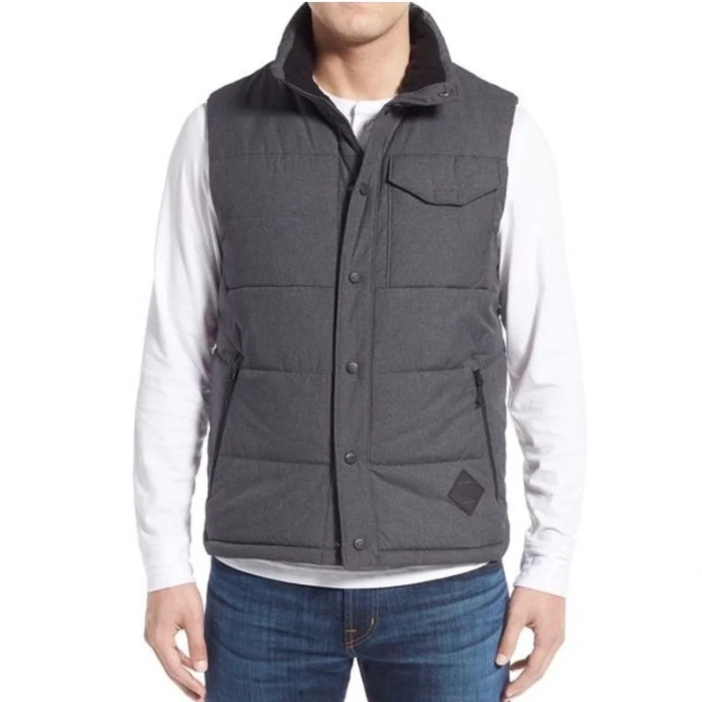 The North Face Mens‎ Small Patricks Point Vest Puffer Grey Insulated Snap Front